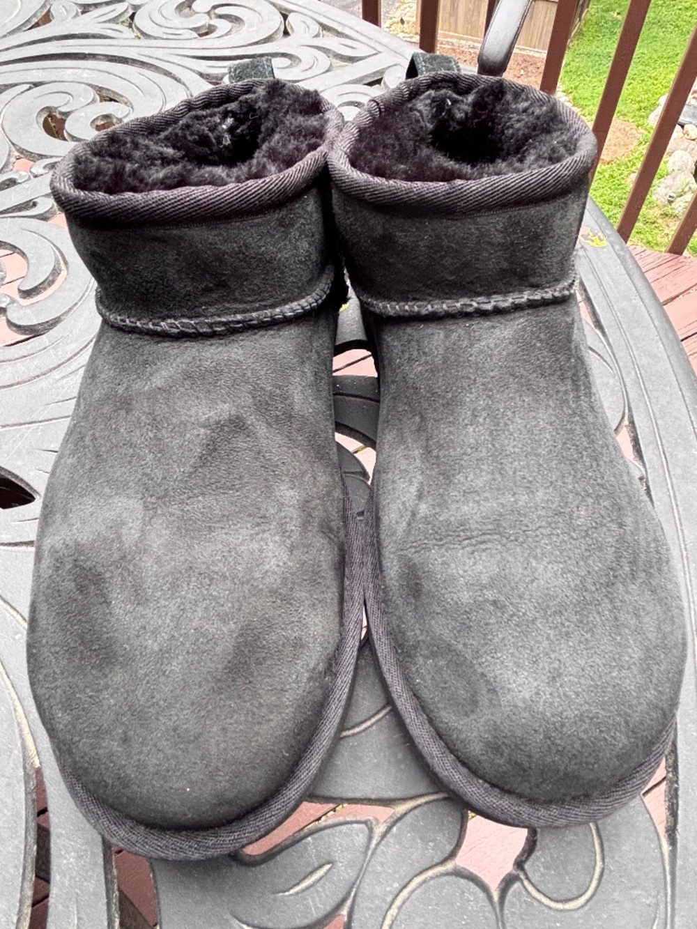 UGG Classic Ultra Mini Black Shearling Ankle Boots Size 8